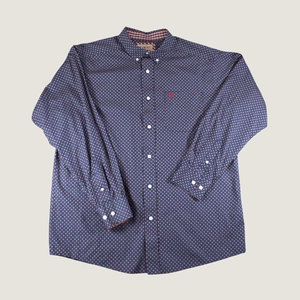 Ariat Navy Wrinkle Free Briggs Geo Print Western Shirt Long Sleeve L - Picture 1 of 12